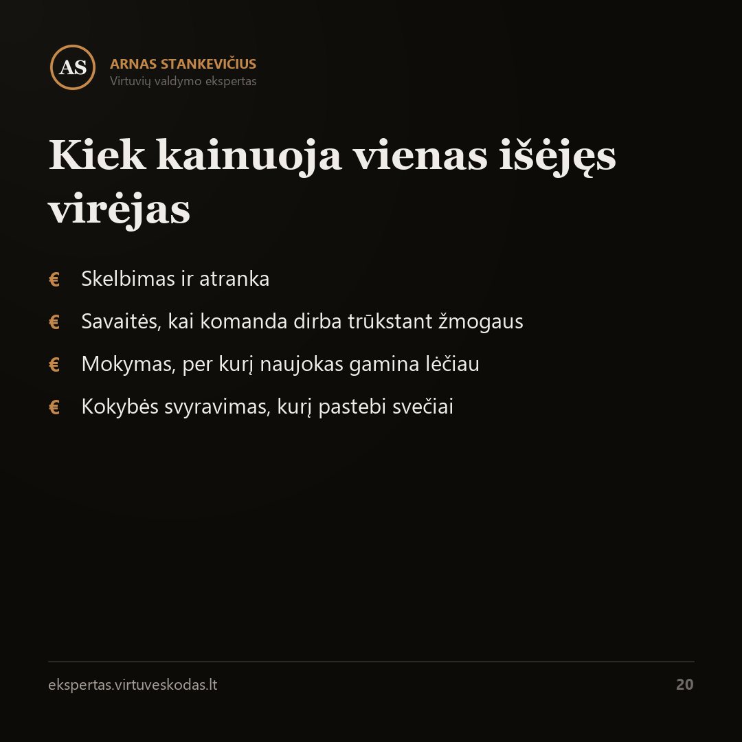 Kiek iš tikrųjų kainuoja vienas išėjęs virėjas — svarbiausias skaičius